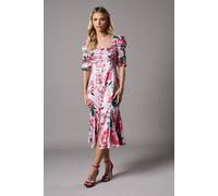 Coast Petite Satin Dress With Floral Print In Pink pink 6