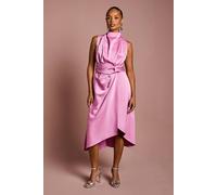 Coast Petite Satin Midi Dress With Twist Waist In Pink pink 8