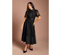 Coast Women's Petite Satin Trim Lace Shirt Midi Dress in Black | Size: 18