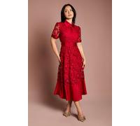 Coast Petite Satin Trim Lace Shirt Midi Dress In Red red 18