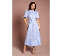 Coast Women's Petite Short Sleeve Shirt Jacquard Midi Dress in Blue | Size: 6 Coast Blue 6