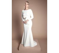 Coast Petite Slash Neck Puddle Wedding Dress In Ivory ivory 10