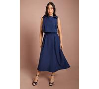 Coast Petite Sleeveless Bow Shoulder Midi Dress With Bodice In Navy navy
