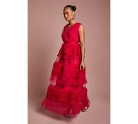Coast Petite Sleeveless Mesh Tiered Maxi Dress In Raspberry raspberry 6