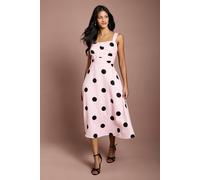 Coast Women's Petite Spot Print Pleat Full Skirted Detail Midi Dress in Pink | Size: 14 Coast Pink 14