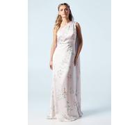 Coast Petite Spring Posy Printed Satin Drape Shoulder Bridesmaid Dress In Blush blush 12