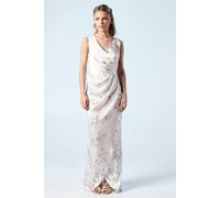 Coast Petite Spring Posy Printed Satin Ruche Waist Bridesmaid Dress In Blush blush