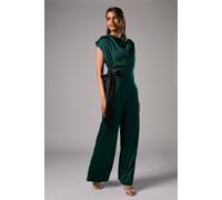Coast Petite Tie Side Satin Drape Wide Leg Jumpsuit In Emerald emerald