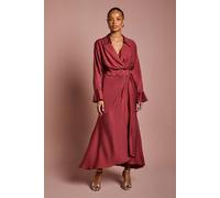 Coast Petite Twill Long Sleeve Wrap Dress With Belt In Burgundy burgundy 6