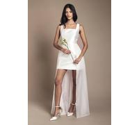 Coast Petite Twill Mini Wedding Dress With Organza Skirt In Ivory ivory 16