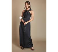Coast Petite Twisted Halterneck Satin Maxi Bridesmaid Dress In Black black