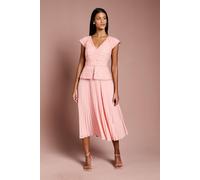 Coast Women's Petite V Neck Lace Bodice Peplum Midi Dress in Blush | Size: 4