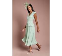 Coast Women's Petite V Neck Lace Bodice Peplum Midi Dress in Sage | Size: 10