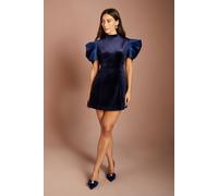 Coast Women's Petite Velvet Mini Dress Satin Puff Sleeve in Navy | Size: 8