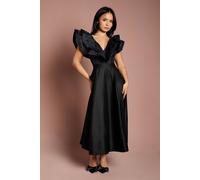 Coast Women's Petite Volume Frill Shoulder Midi Dess in Black | Size: 12 Coast Black 12