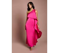 Coast Petite Waterfall One Shoulder Satin Maxi Dress In Magenta magenta