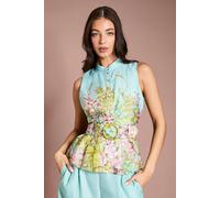 Coast Placement Print Button Through Belted Blouse In Duck Egg Blue duck egg blue