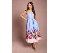 Coast Placement Print Cotton Strappy Midi Dress In Blue blue