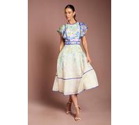 Coast Women's Placement Print Frill Sleeve Midi Dress in Cream | Size: 10 Coast Cream 10