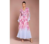 Coast Women's Placement Print Lace Trim Pleated Maxi Dress in Blue | Size: 10 Coast Blue 10