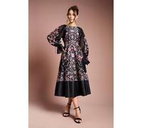 Coast Women's Placement Print Long Sleeve Organza Midi Dress in Black | Size: 8 Coast Black 8