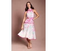 Coast Placement Print Organza Halter Neck Midi Dress In Pink pink