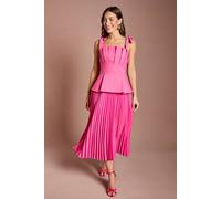 Coast Pleat Bodice Bow Shoulder Peplum Midi Dress In Pink pink