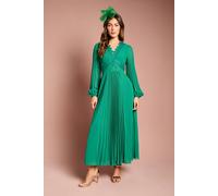 Coast Pleat Detail Lace Trim Maxi Dress In Emerald emerald 8