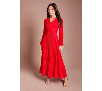 Coast Pleat Detail Lace Trim Maxi Dress In Flame Red flame red 8