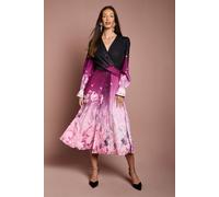 Coast Pleat Waist Boarder Print Organza Midi Dress In Berry berry