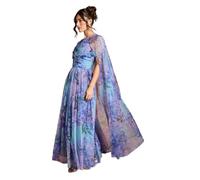 Coast Pleated Mesh Printed Cape Maxi Dress with Gemstone, 12, Blue