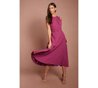 Coast Women's Pleated Neckline Belted Crepe Midi Dress in Berry | Size: 8