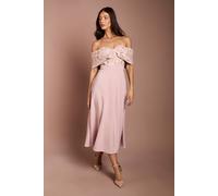 Coast Women's Pleated V Neck Jacquard Bodice Crepe Skirt Midi Dress in Blush | Size: 18