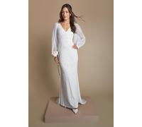 Coast Women's Plunge Floral Vintage Embellished Wedding Dress With Sleeve in Ivory | Size: 14