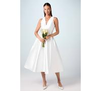 Coast Plunge Neck Bow Waist Midi Wedding Dress With Pockets In Ivory ivory 12