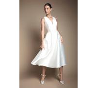 Plunge Neck Bow Waist Midi Wedding Dress With Pockets Coast Ivory 12