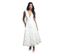 Coast Plunge Neck Jacquard Midi Wedding Dress, 14, Ivory