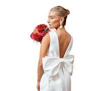 Plunge Neck Structured Satin Bow Back Wedding Dress Coast Ivory 14