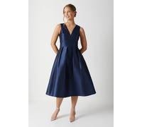 Plunge Neck Structured Twill Midi Bridesmaid Dress Coast Navy 8