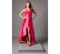 Coast Plunge Neck Twill Maxi Dress With Over Skirt In Pink pink 12
