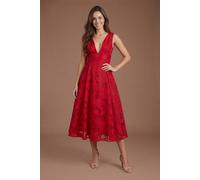 Coast Women's Plunge V Full Skirted Jacquard Midi Dress in Red | Size: 8