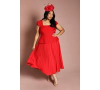 Coast Women's Plus Cap Sleeve Bandage Bodice Pleated Skirt Midi Dress in Red | Size: 22 Coast Red 22