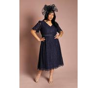 Coast Plus Lace Angel Sleeve Midi Dress In Navy navy