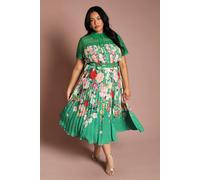Coast Women's Plus Lace Pleated Placement Print Midi Dress in Green | Size: 18 Coast Green 18