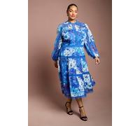 Coast Plus Printed Lace Panelled Long Sleeve Dress In Blue blue 20
