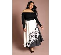 Coast Women's Plus Satin Midi Skirt With Placement Print in Mono | Size: 18 Coast Mono 18