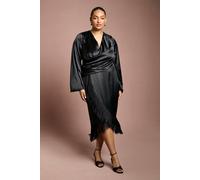 Coast Women's Plus Satin Wrap Dress With Fringe Detail in Black | Size: 26 Coast Black 26