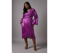 Coast Plus Satin Wrap Dress With Fringe Detail In Purple purple 26