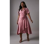 Coast Plus Shawl Collar Ruffle Hem Midi Dress With Fluted Sleeve In Blush blush