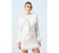 Coast Premium Feather Belted Bridal Mini Dress In Ivory ivory 8